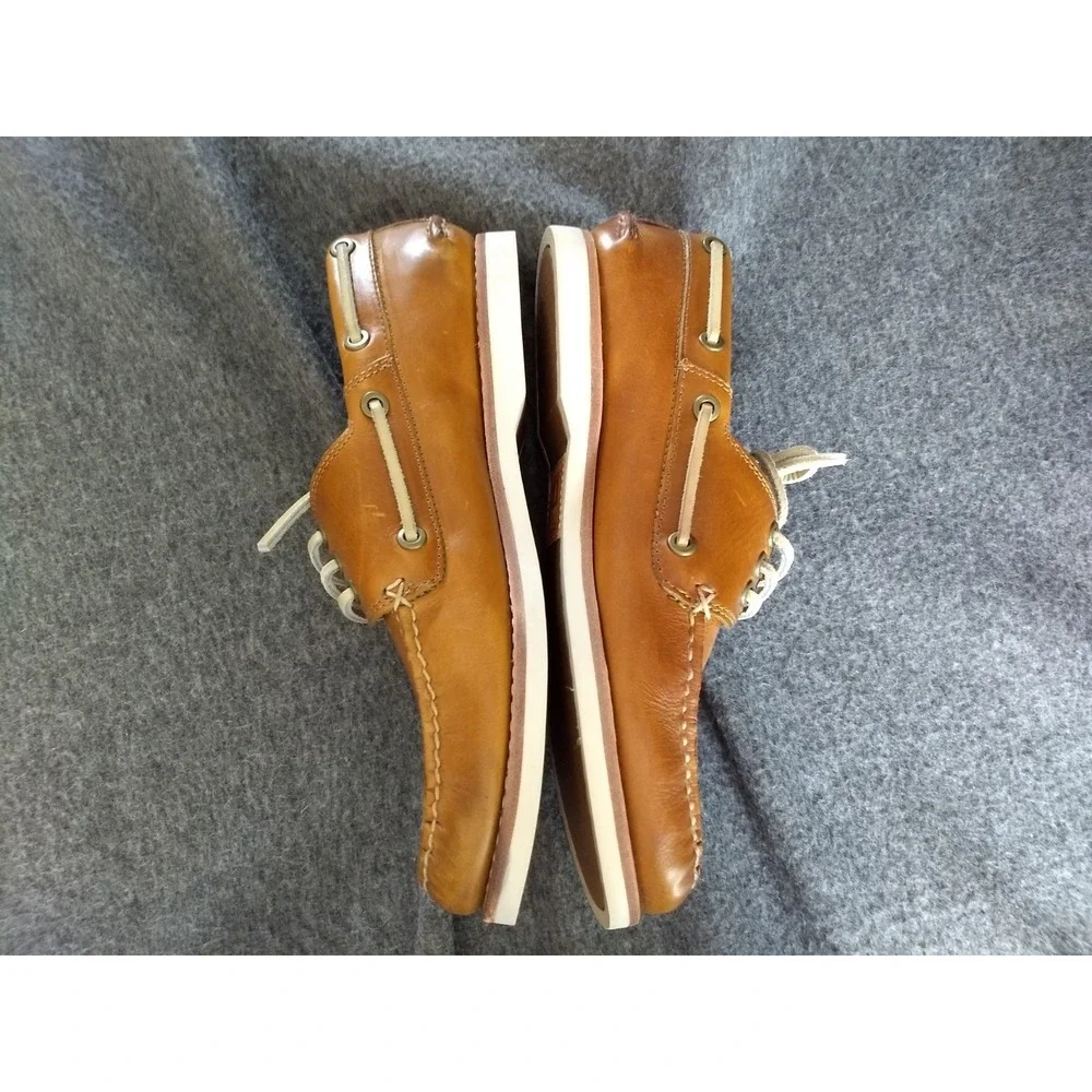 FRYE Leather Sully‎ Boat Shoes Mens 8 Caramel Brown Slip On Lace Up Loafers